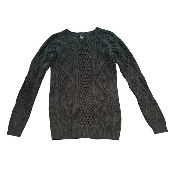 GAP Navy Blue Cable Knit Fisherman Sweater Size Small TALL/Long Length - Picture 2 of 10